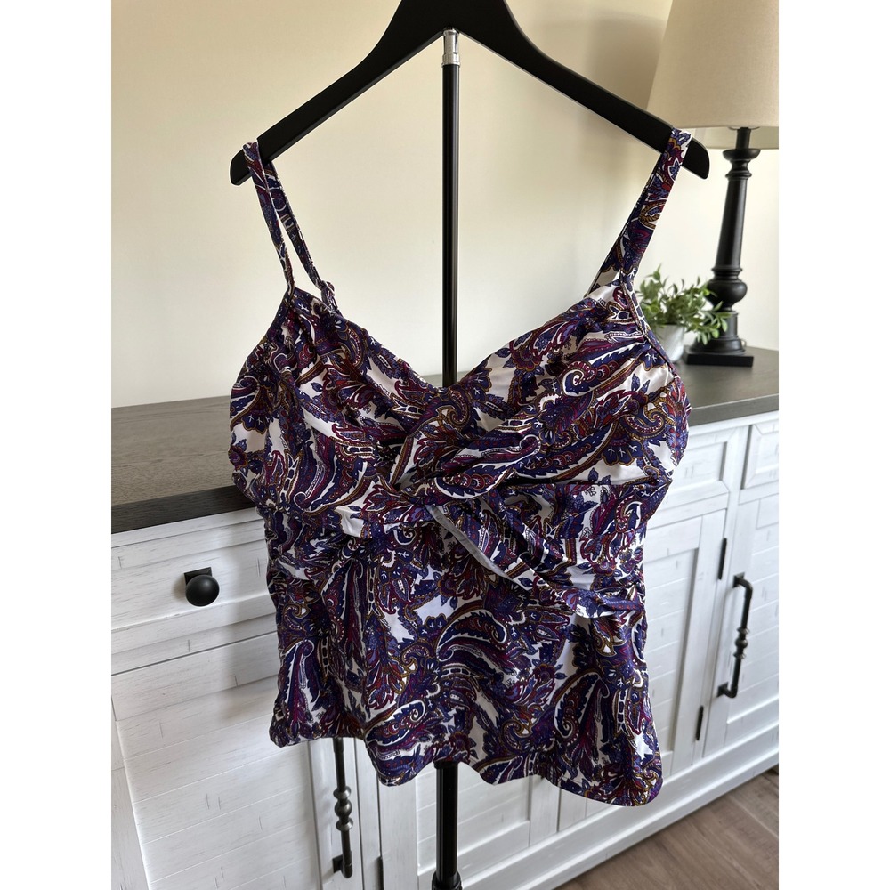 Lands End Womens 22W Paisley Twist Front Tankini Top Blue Purple Swimwear
